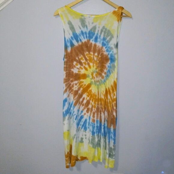 Philosophy Tie-Dye Tank Dress-Large-Slinky-Pockets-Scoop Neck-Knee Length - Picture 4 of 7